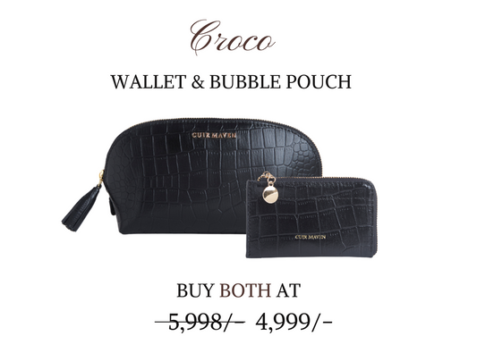CROCO CM CARD HOLDER- BLACK + CROCO BUBBLE POUCH - BLACK