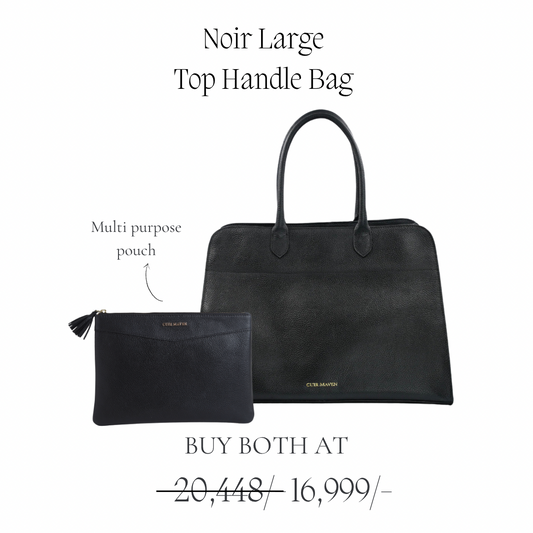 NOIR LARGE TOP HANDLE BAG - BLACK + CM MULTI PURPOSE POUCH - BLACK