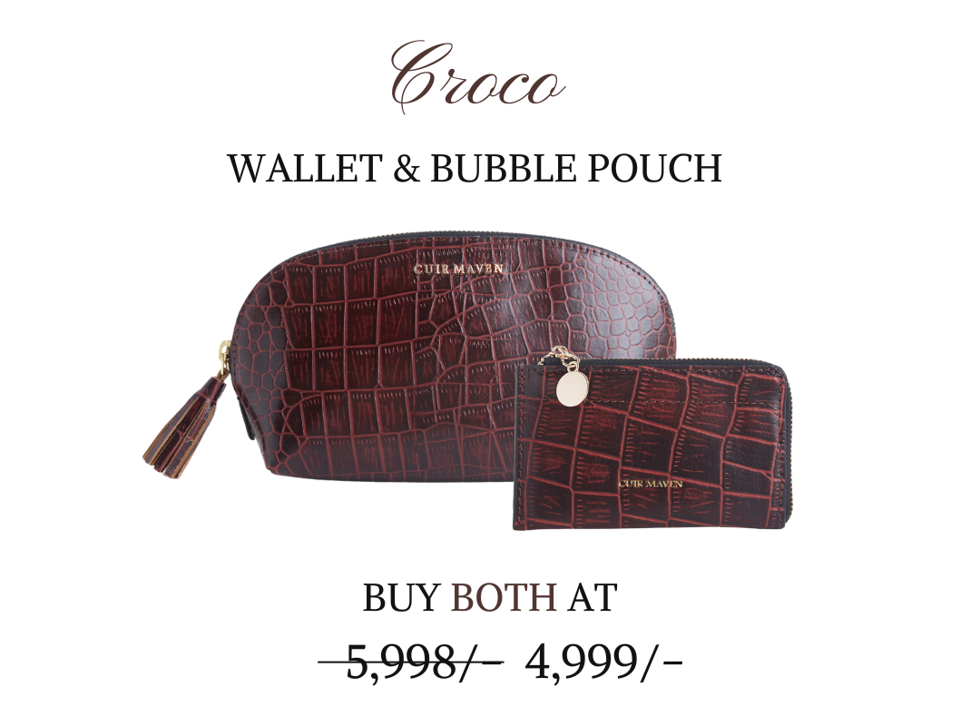 CROCO CM WALLET - CHERRY BLACK TWO TONE + CROCO BUBBLE POUCH - CHERRY BLACK TWO TONE