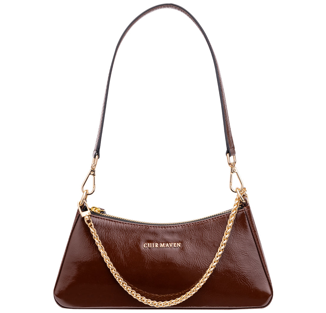 PATENT LEATHER BAGUETTE -BROWN