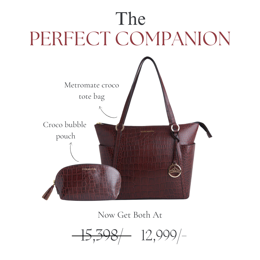 METROMATE CROCO TOTE BAG - CHERRY BLACK TWO TONE + CROCO BUBBLE POUCH - CHERRY BLACK TWO TONE
